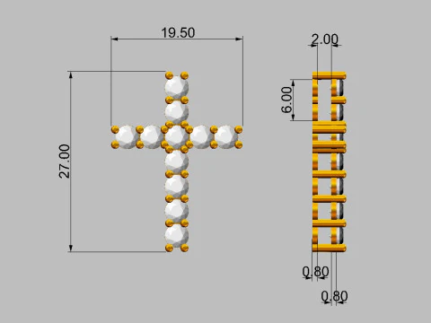 350mm Gemstone Diamond Cross Pendant 3D Print Model