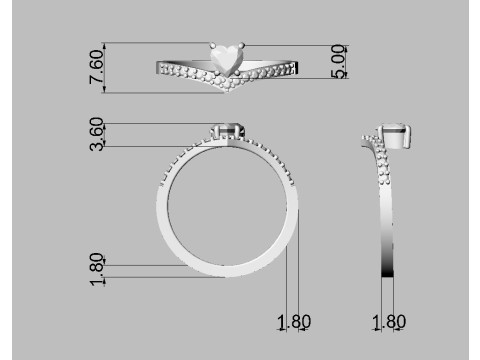 5mm Heart Gemstone Ring Model Cetak 3D