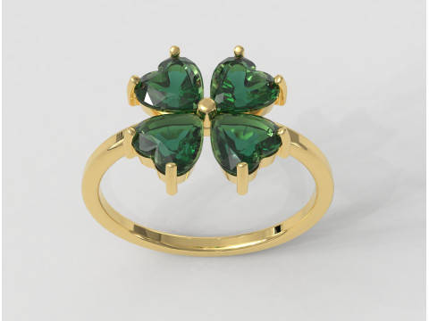 Clover Gemstone Ring 3D Print Model