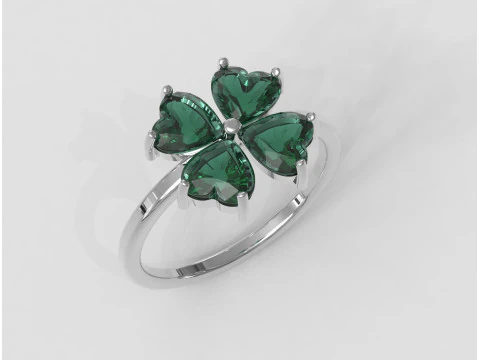 Clover Gemstone Ring 3D Print Model