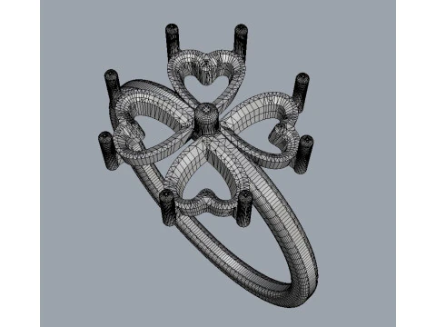 Clover Gemstone Ring 3D Print Model