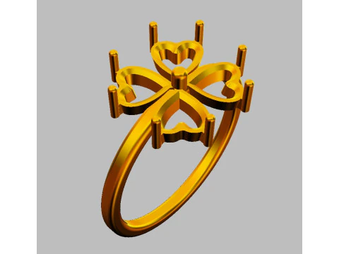 Clover Gemstone Ring 3D Print Model