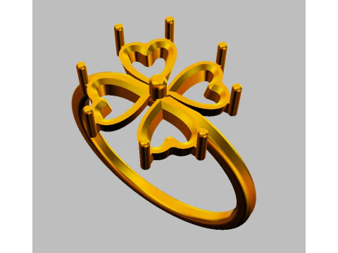 Clover Gemstone Ring 3D Print Model