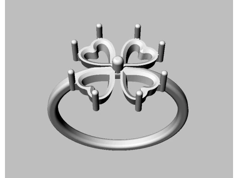 Clover Gemstone Ring 3D Print Model