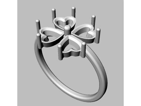 Clover Gemstone Ring 3D Print Model