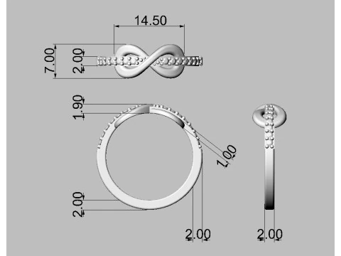 Diamond Infinity Ring 3D Print Model