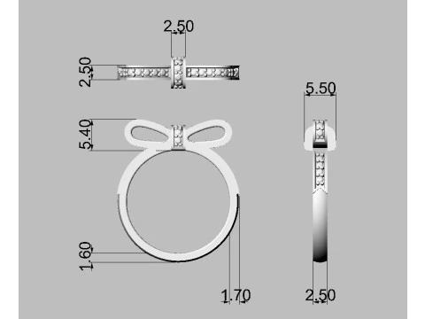 Diamond Bowknot Ring 3D Print Model