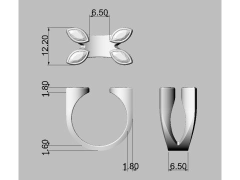Marquise Gemstone Open Ring 3D 프린트 모델