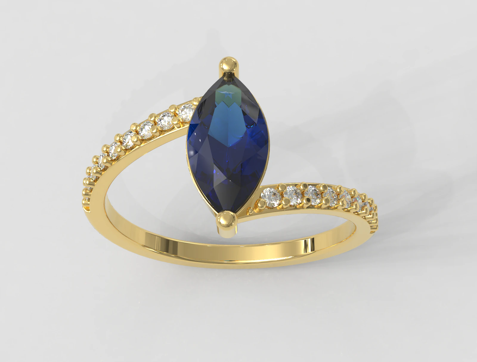 Marquise Gemstone Modern Ring 3D Print Model .c4d .max .obj .3ds .fbx .stl .blend