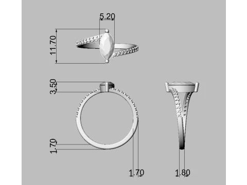 Marquise Gemstone Modern Ring 3D Print Model