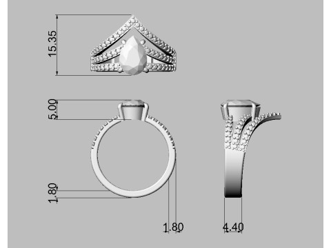 Pear Gemstone Ring 3D Print Model