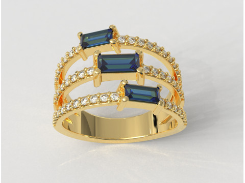 Baguette Gemstone Ring 3D Print Model