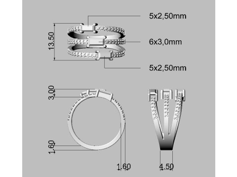 Baguette Gemstone Ring Model do druku 3D