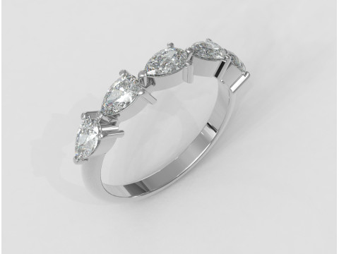 Pear Gemstone Half Band Ring 3D print model 3D 打印模型