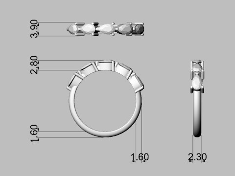 Pear Gemstone Half Band Ring 3D print model 3D 打印模型