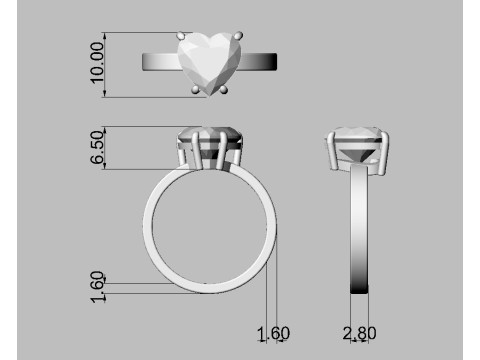 10mm Gemstone Heart Ring Model Cetak 3D