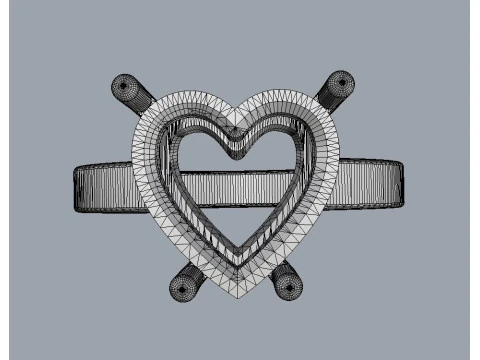 Cincin Hati Batu Permata 10mm Model Cetak 3D