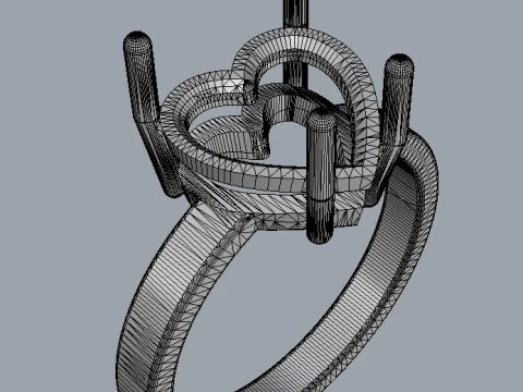 Cincin Hati Batu Permata 10mm Model Cetak 3D