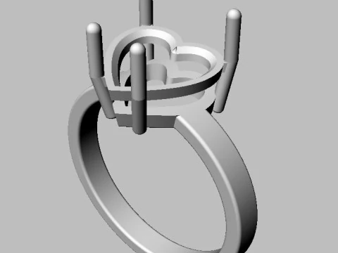 Cincin Hati Batu Permata 10mm Model Cetak 3D