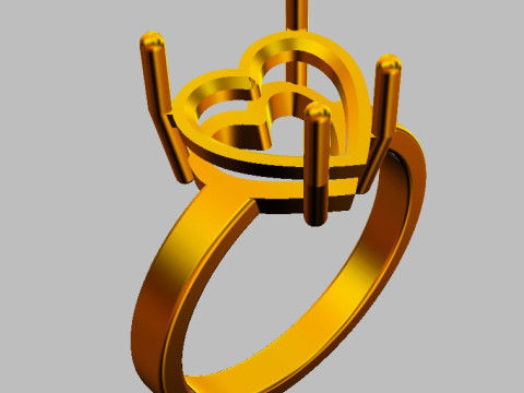 10mm Gemstone Heart Ring Model Cetak 3D