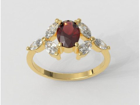 Oval Classic Gemstone Ring 3D print model 3D Принт Модель