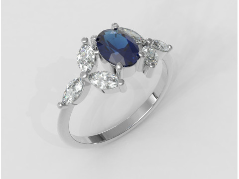 Oval Classic Gemstone Ring 3D print model Model Cetak 3D