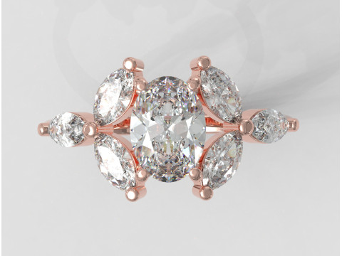 Oval Classic Gemstone Ring 3D print model Model Cetak 3D