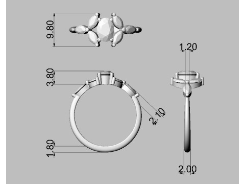 Oval Classic Gemstone Ring 3D print model Model Cetak 3D