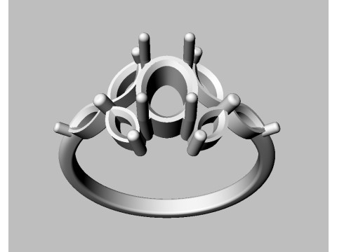 Oval Classic Gemstone Ring 3D print model Model Cetak 3D