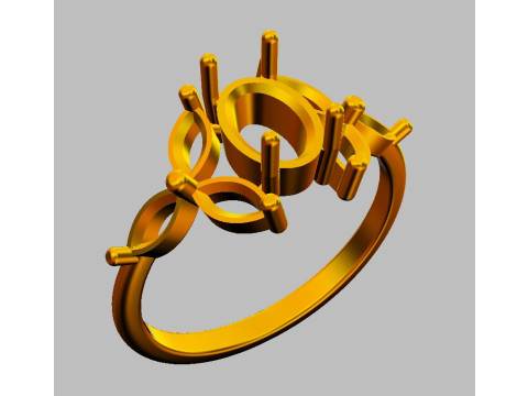 Oval Classic Gemstone Ring 3D print model Model Cetak 3D