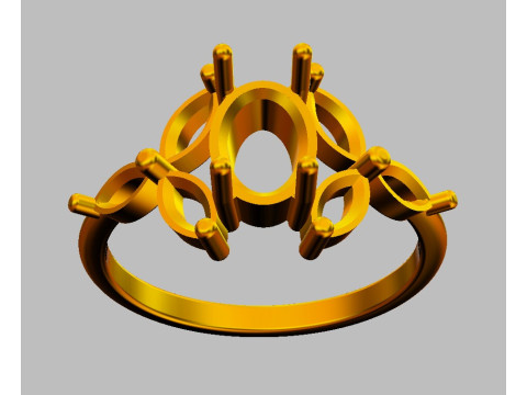 Oval Classic Gemstone Ring 3D print model Model Cetak 3D