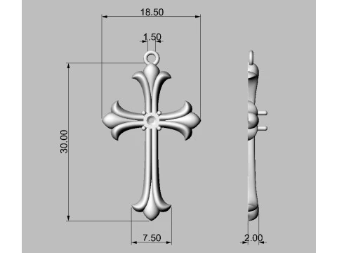 Gothic Cross Pendant - 30mm 3D Print Model