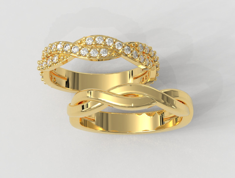 2 Braided Rings - With and Without Diamonds 3D print model Modello di stampa 3D .c4d .max .obj .3ds .fbx .stl .blend