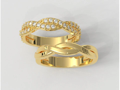 2 gevlochten ringen - met en zonder diamanten 3D-printmodel 3D printmodel