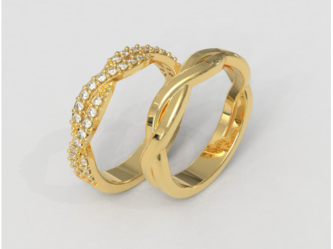 2 Braided Rings - With and Without Diamonds 3D print model Modello di stampa 3D