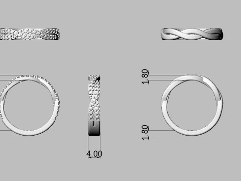 2 Braided Rings - With and Without Diamonds 3D print model Modello di stampa 3D