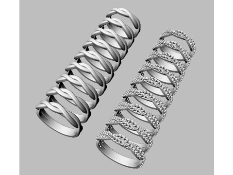 2 Braided Rings - With and Without Diamonds 3D print model Modello di stampa 3D
