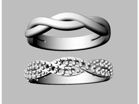 2 Braided Rings - With and Without Diamonds 3D print model Modello di stampa 3D