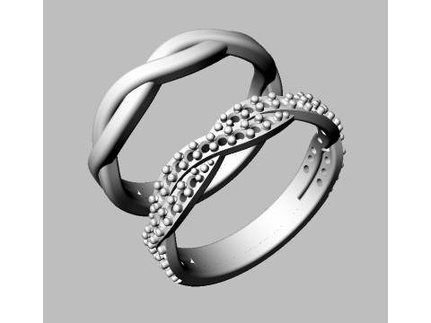2 Braided Rings - With and Without Diamonds 3D print model Modello di stampa 3D