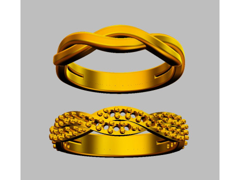 2 Braided Rings - With and Without Diamonds 3D print model Modello di stampa 3D