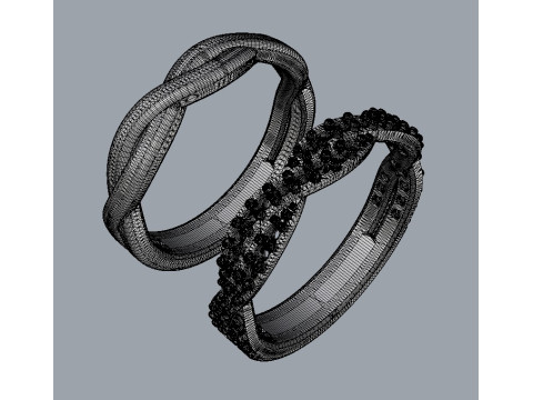 2 Braided Rings - With and Without Diamonds 3D print model Modello di stampa 3D