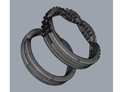 2 Braided Rings - With and Without Diamonds 3D print model Modello di stampa 3D