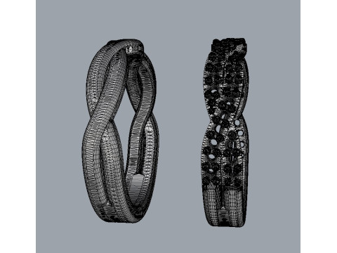 2 Braided Rings - With and Without Diamonds 3D print model Modello di stampa 3D