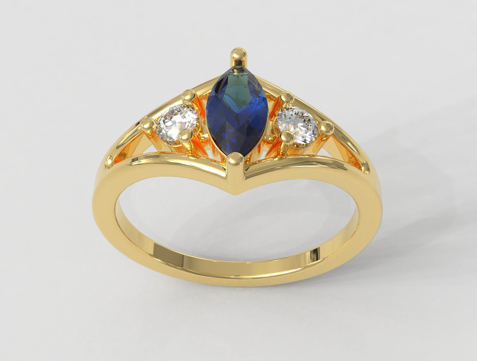Marquise Gemstone Classic Rin 3D Print Model .c4d .max .obj .3ds .fbx .stl .blend