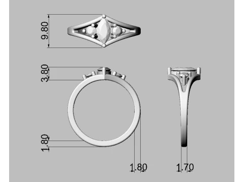 Marquise Gemstone Classic Rin 3D Print Model