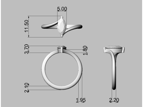 Marquise Gemstone Ring - 10mm x 5mm 3D 프린트 모델