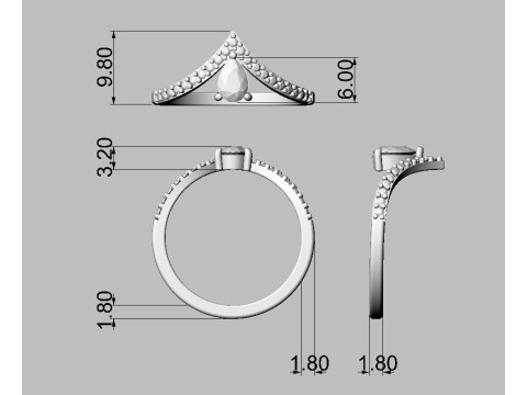 Pear Gemstone Modern Ring Model Cetak 3D