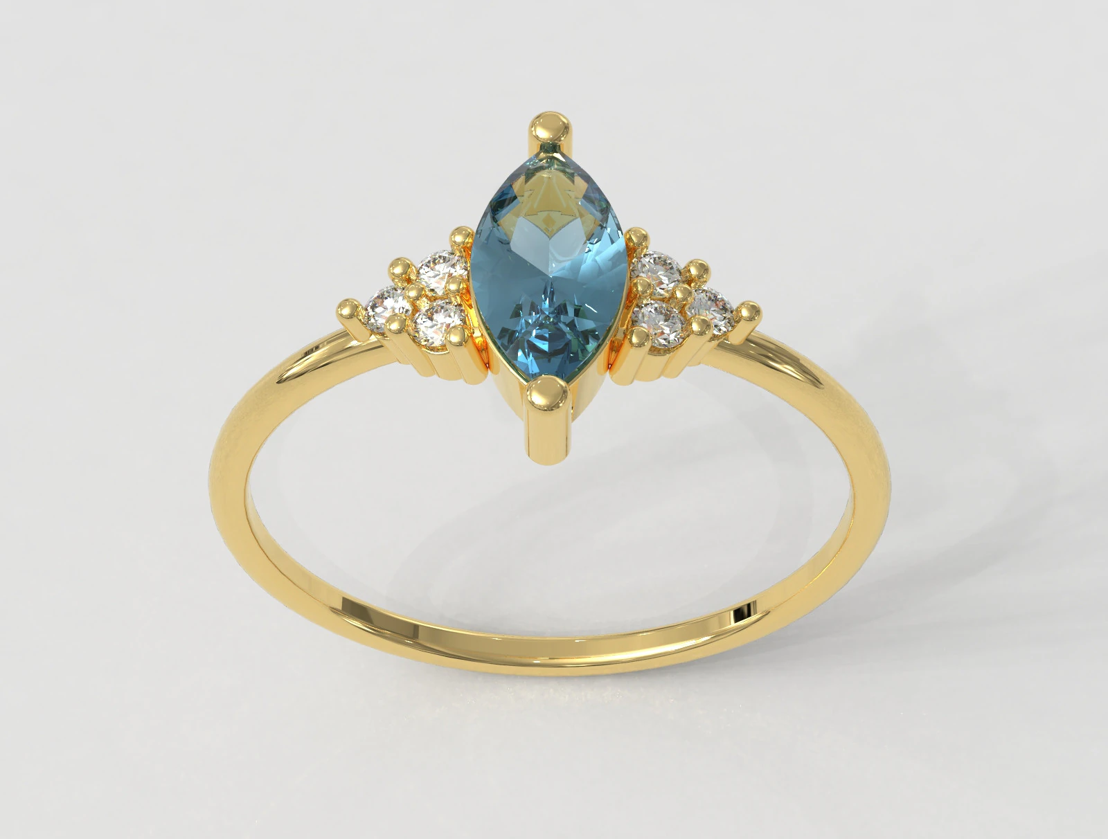 Marquise Gemstone Classic Ring 3D Print Model .c4d .max .obj .3ds .fbx .stl .blend