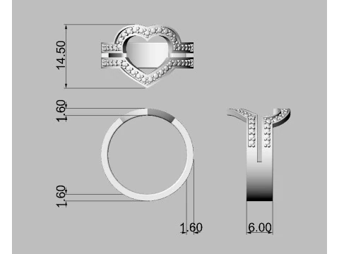 Heart Diamond Open Ring 3D Print Model