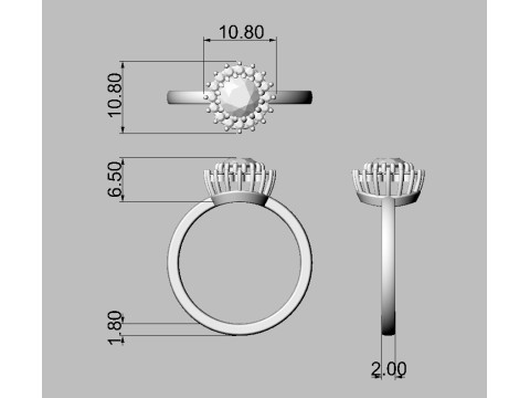 6mm Round Gemstone Classic Ring 3D 打印模型